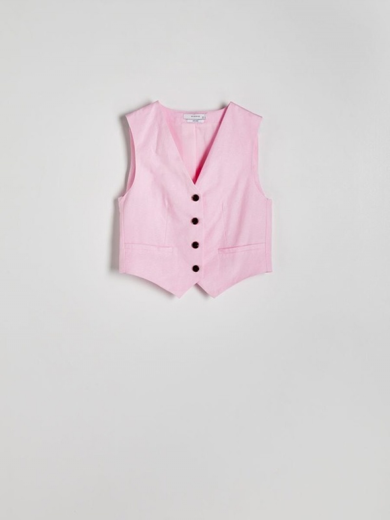 Reserved Linen Blend Vest Dames Roze | BMZUL-9586