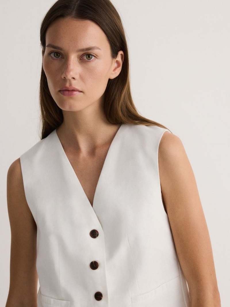 Reserved Linen Blend Vest Dames Wit | EIMLQ-6340