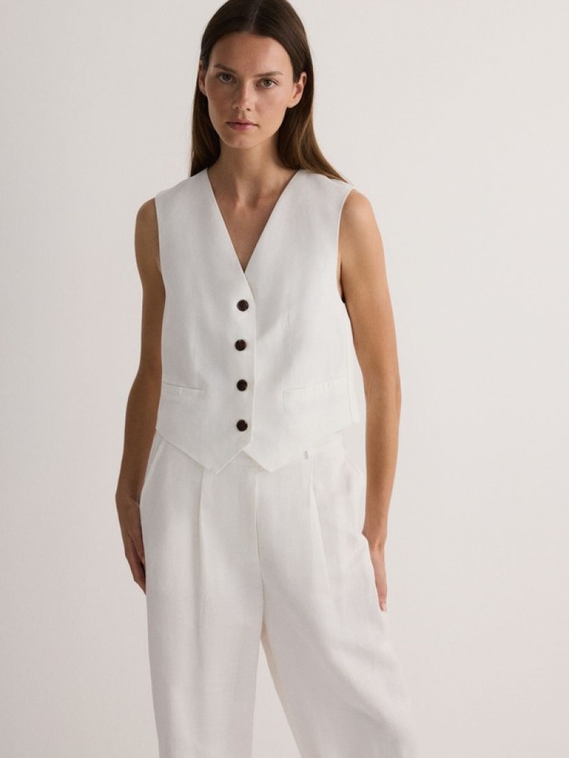 Reserved Linen Blend Vest Dames Wit | EIMLQ-6340