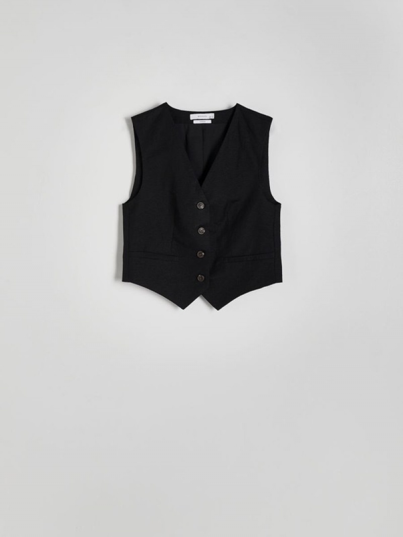 Reserved Linen Blend Vest Dames Zwart | KSWPM-4690