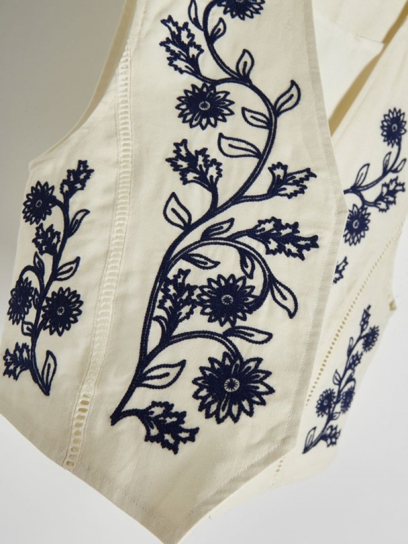 Reserved Linen Blendembroidery Detailing Vest Dames Room | TZQNY-2548