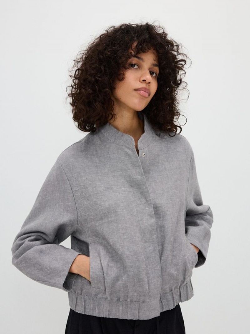 Reserved Linen Bomber Jassen Dames Lichtgrijs | GUYID-0169