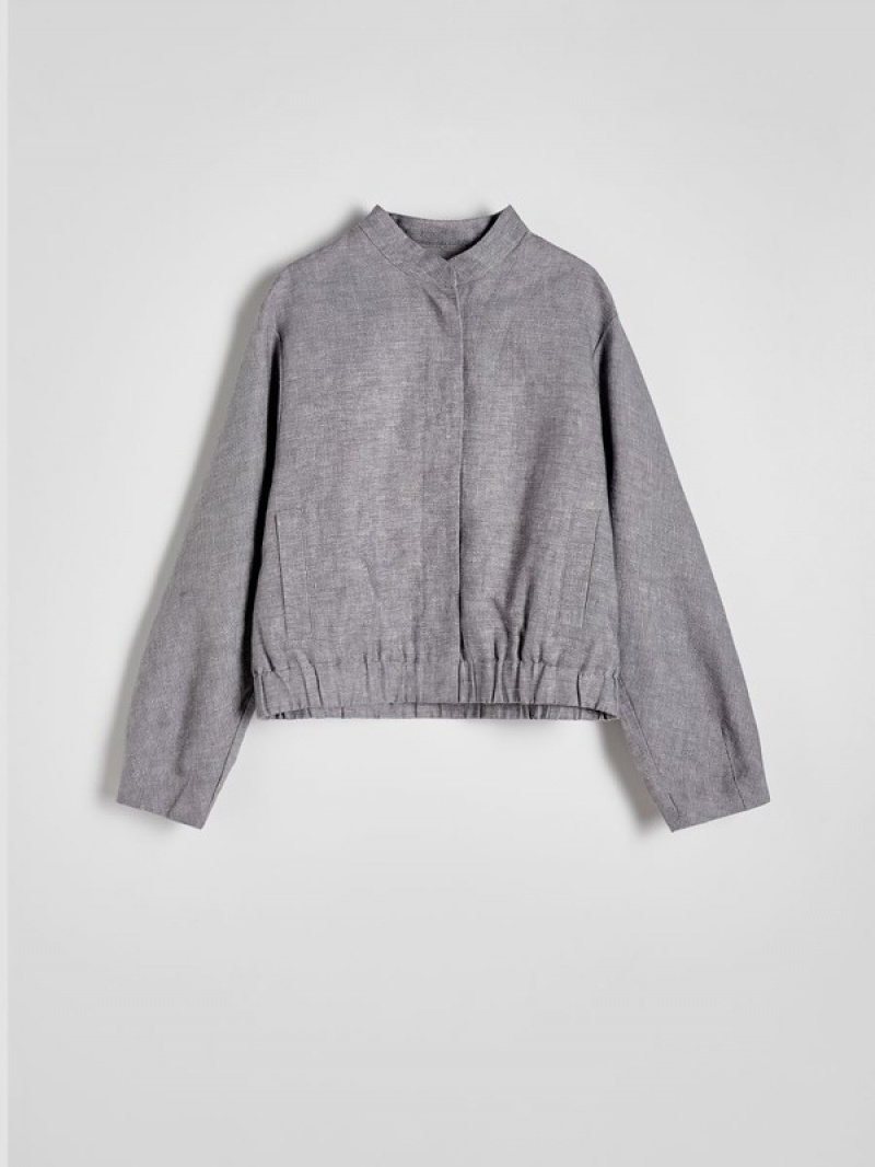 Reserved Linen Bomber Jassen Dames Lichtgrijs | GUYID-0169