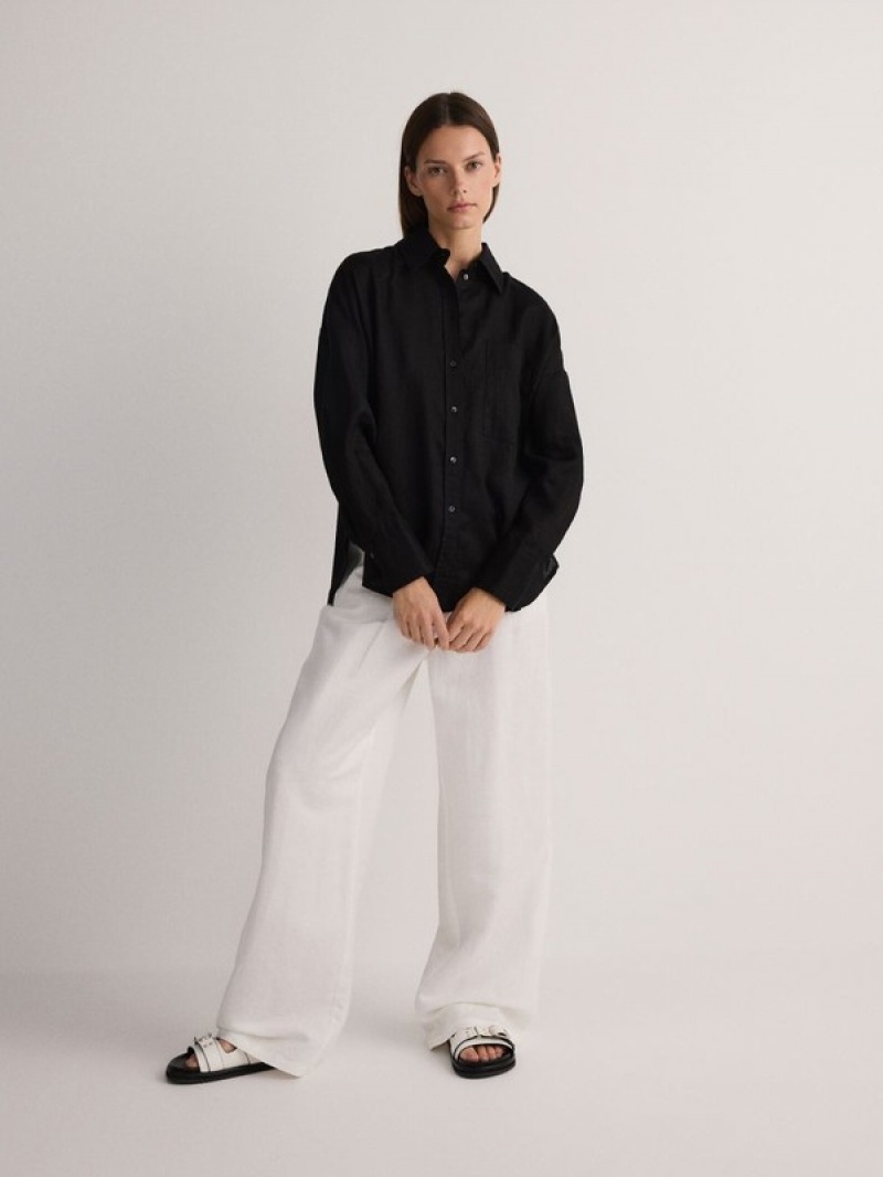 Reserved Linen Overhemd Dames Zwart | PKNWH-0926