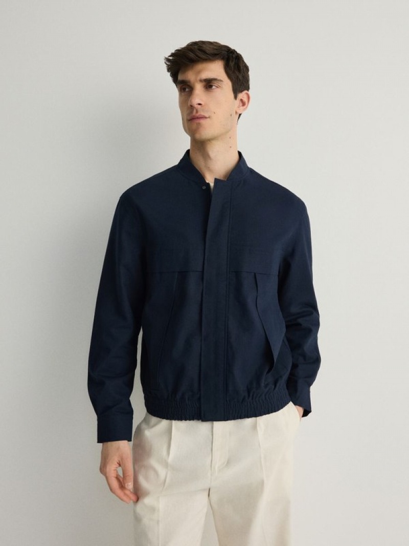 Reserved Linen Rich Bomber Jassen Heren Donkerblauw | RPTKN-1829