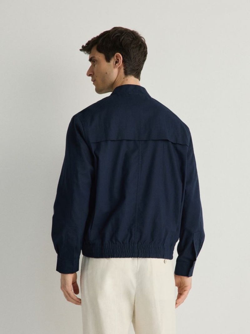 Reserved Linen Rich Bomber Jassen Heren Donkerblauw | RPTKN-1829