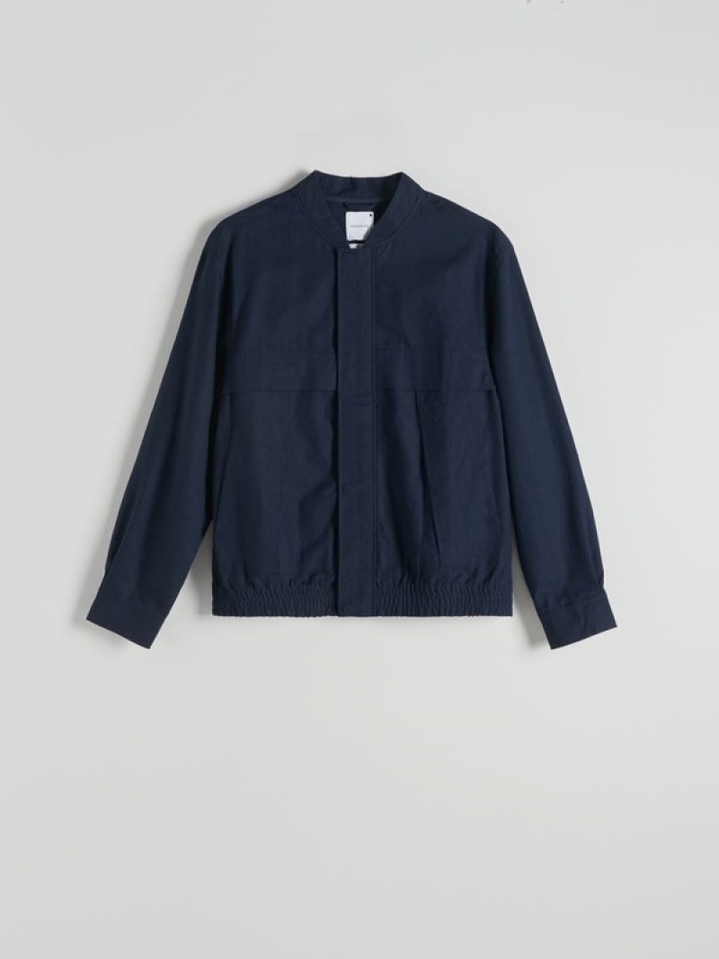 Reserved Linen Rich Bomber Jassen Heren Donkerblauw | RPTKN-1829