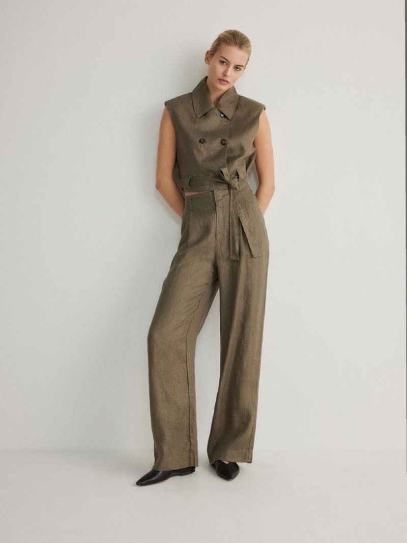 Reserved Linen Rich Cropped Vest Dames Groen | DQTLS-4870