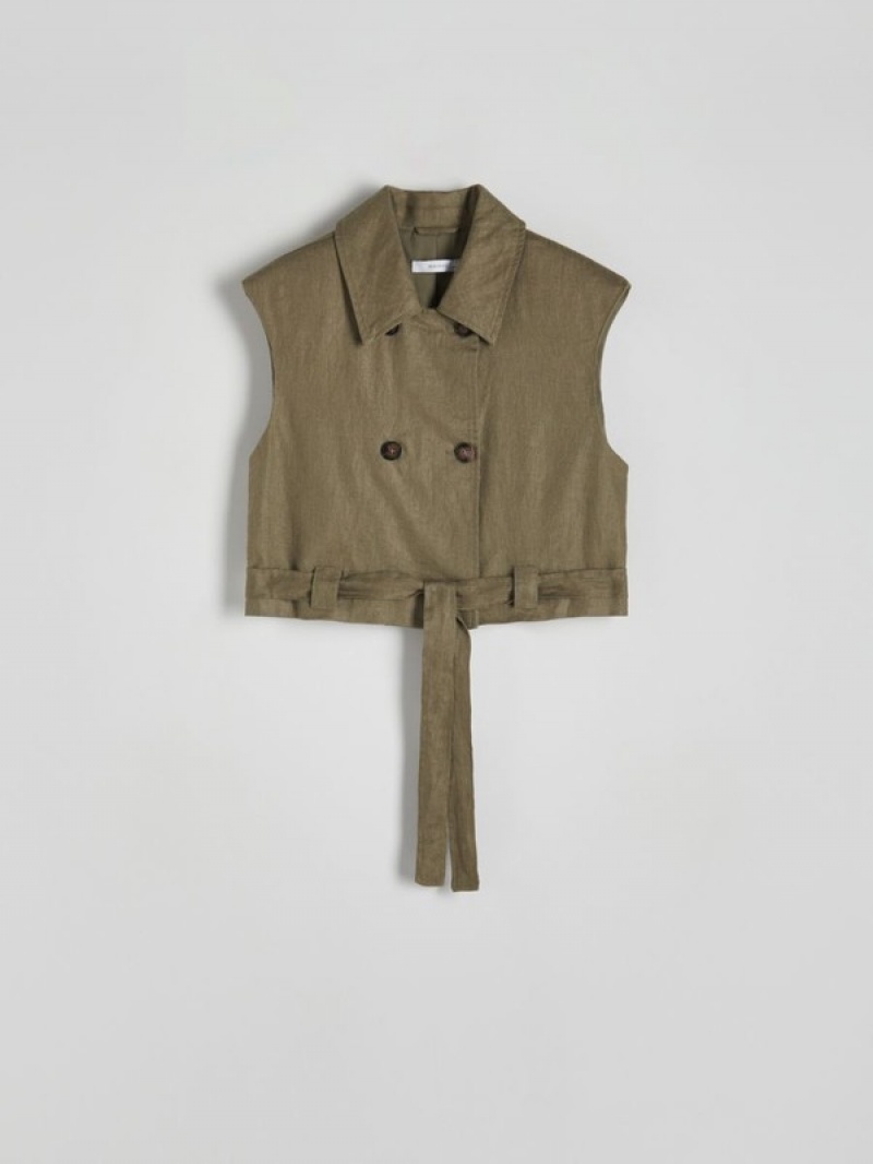 Reserved Linen Rich Cropped Vest Dames Groen | DQTLS-4870