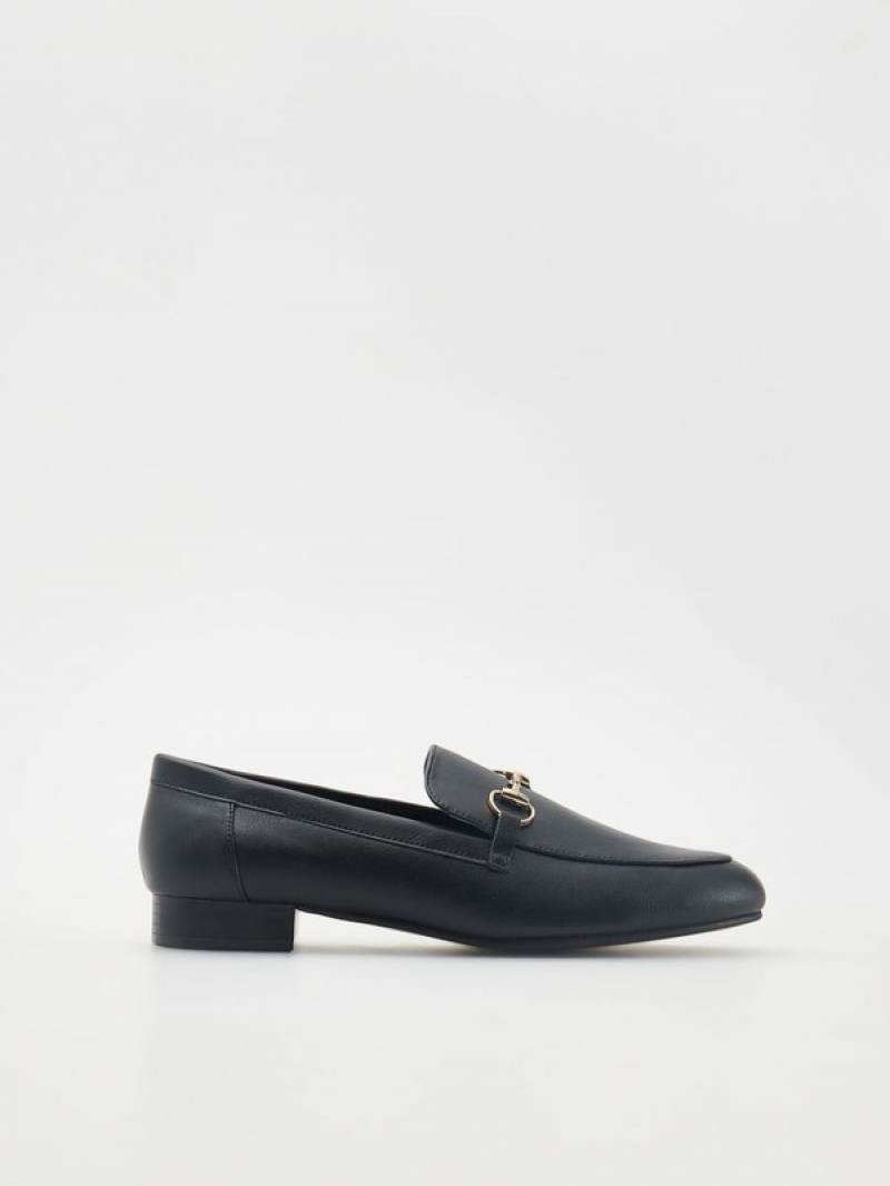 Reserved Loafersdecorative Gesp Loafers Dames Zwart | UKXQI-0164