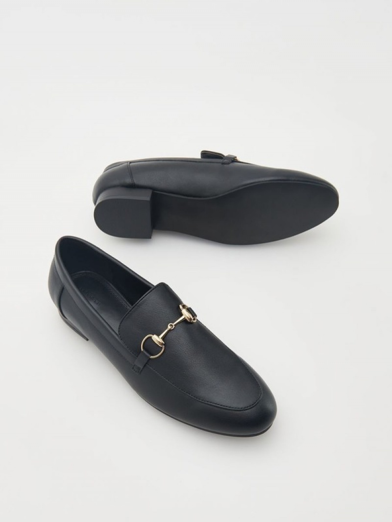 Reserved Loafersdecorative Gesp Loafers Dames Zwart | UKXQI-0164