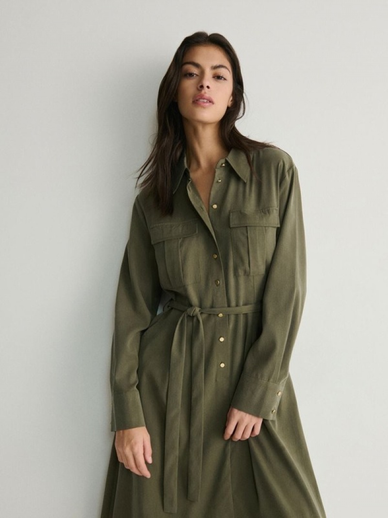 Reserved Lyocell Blend Jurk Dames Groen | LKRGA-4791