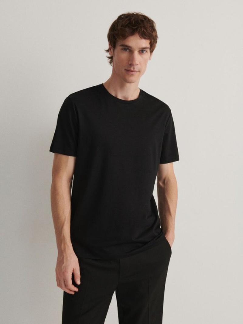 Reserved Lyocell Blend Plain T-shirts Heren Zwart | OHZNB-0385