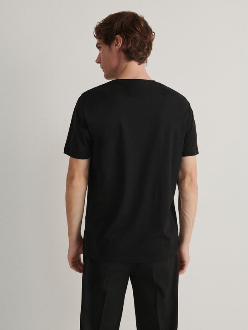 Reserved Lyocell Blend Plain T-shirts Heren Zwart | OHZNB-0385