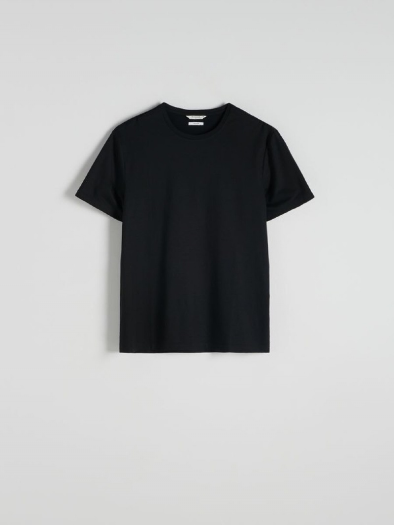 Reserved Lyocell Blend Plain T-shirts Heren Zwart | OHZNB-0385