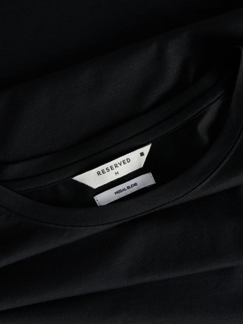 Reserved Lyocell Blend Plain T-shirts Heren Zwart | OHZNB-0385