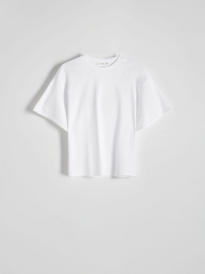 Reserved Mercerised Katoenen Oversized T-shirts Dames Wit | QKIBD-9651