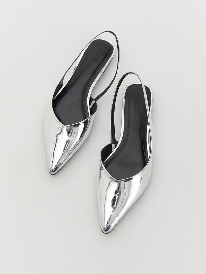 Reserved Metallic Effect Ballerina Loafers Dames Zilver | IKXWC-2893