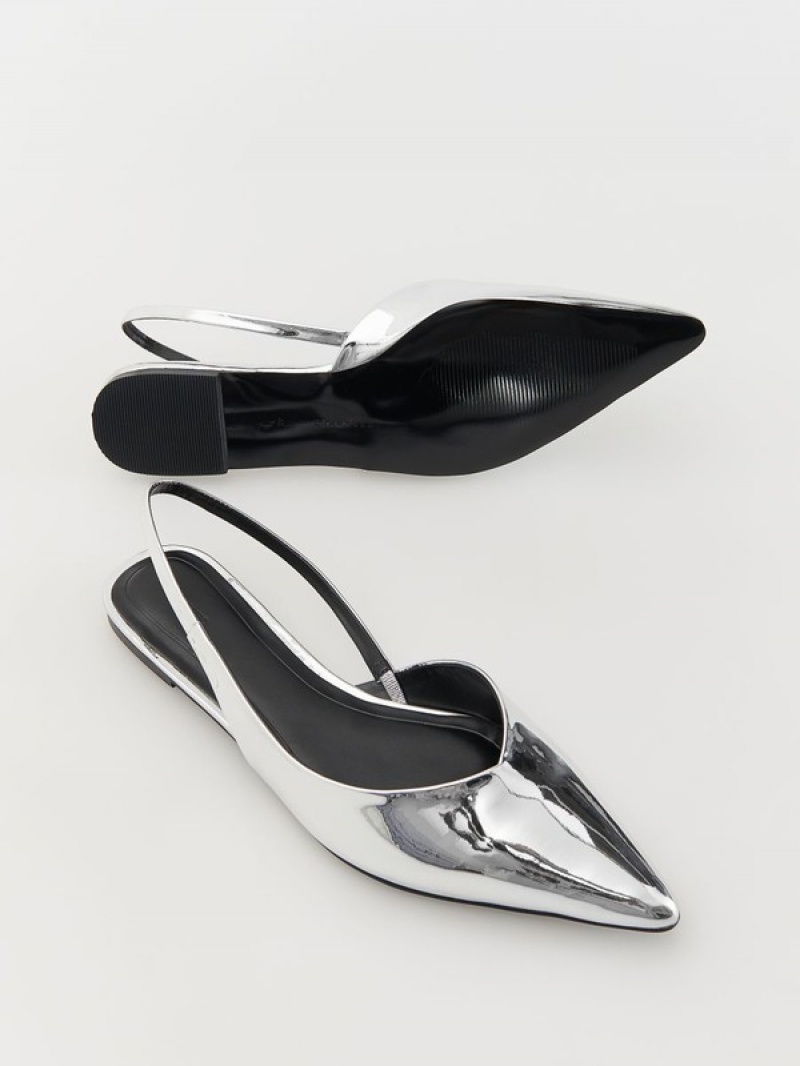 Reserved Metallic Effect Ballerina Loafers Dames Zilver | IKXWC-2893