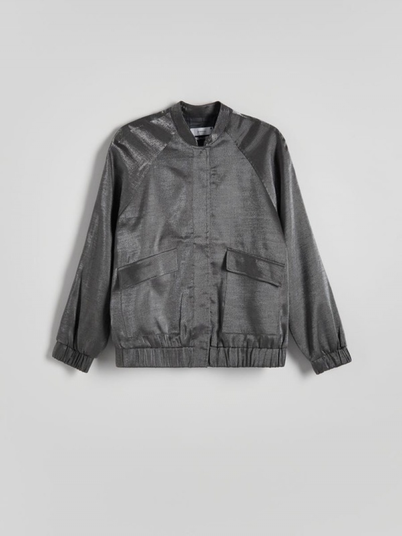 Reserved Metallic Effect Bomber Jassen Dames Donkergrijs | BLEWP-6315