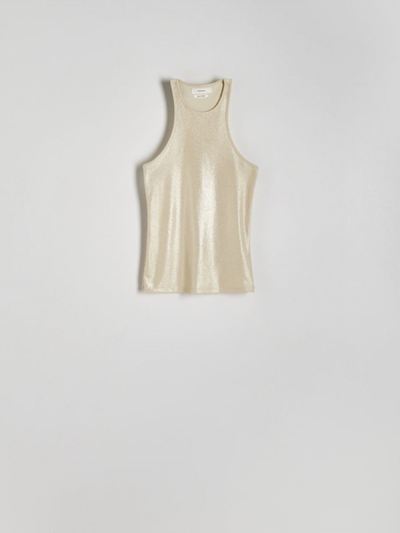 Reserved Metallic Effect Top T-shirts Dames Beige | BYNVO-1647