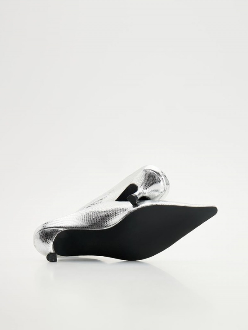 Reserved Metallic Leren Mules Hakken Dames Zilver | JNVRD-6912