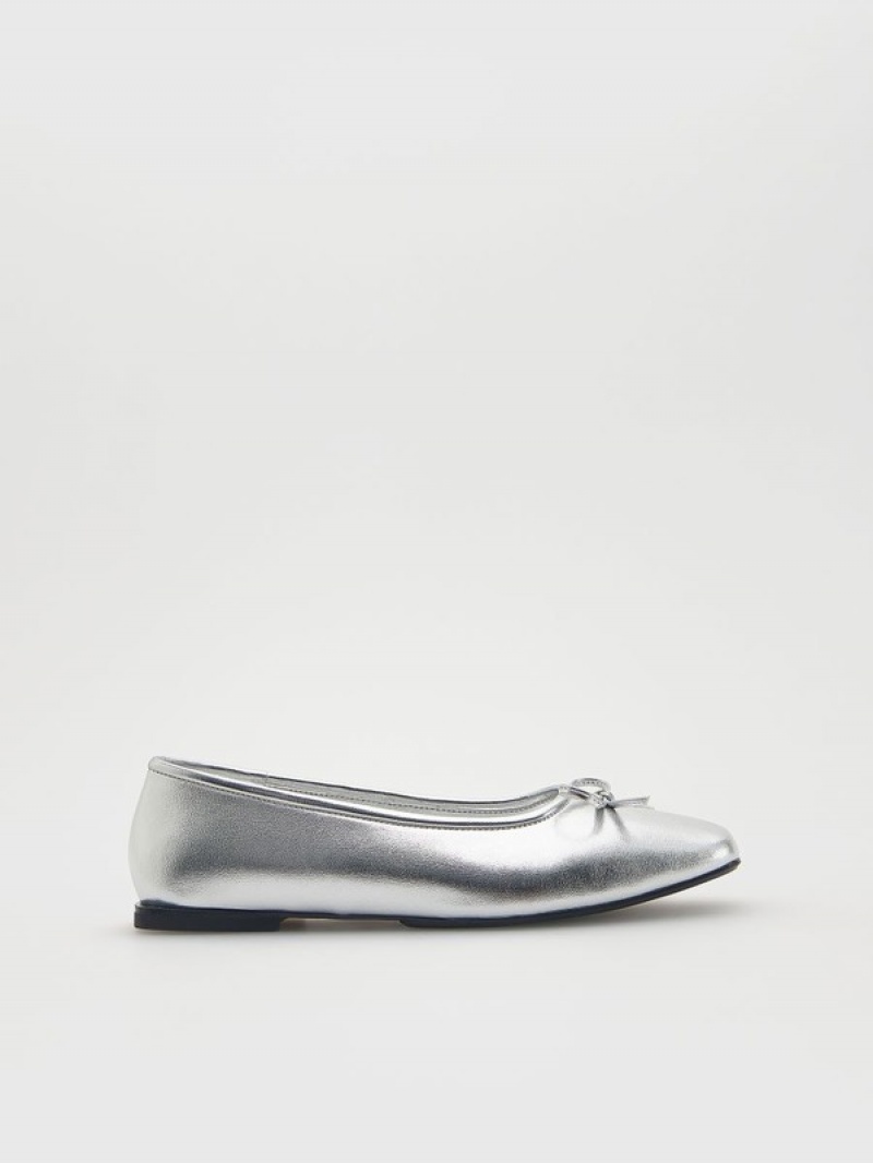 Reserved Metallic Natural Leren Ballerinas Loafers Dames Zilver | ZHUQC-4213