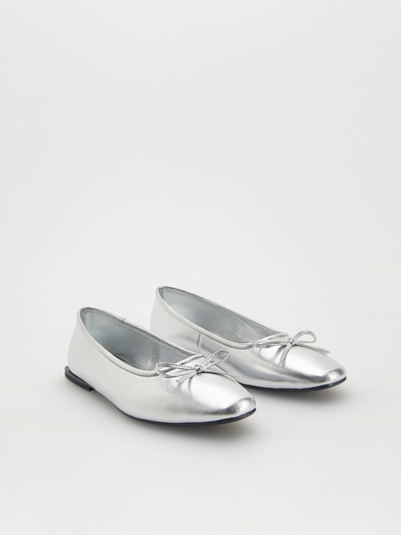 Reserved Metallic Natural Leren Ballerinas Loafers Dames Zilver | ZHUQC-4213