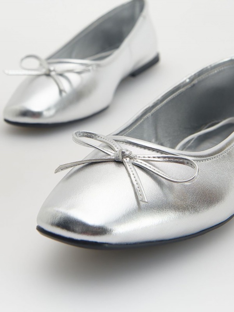 Reserved Metallic Natural Leren Ballerinas Loafers Dames Zilver | ZHUQC-4213