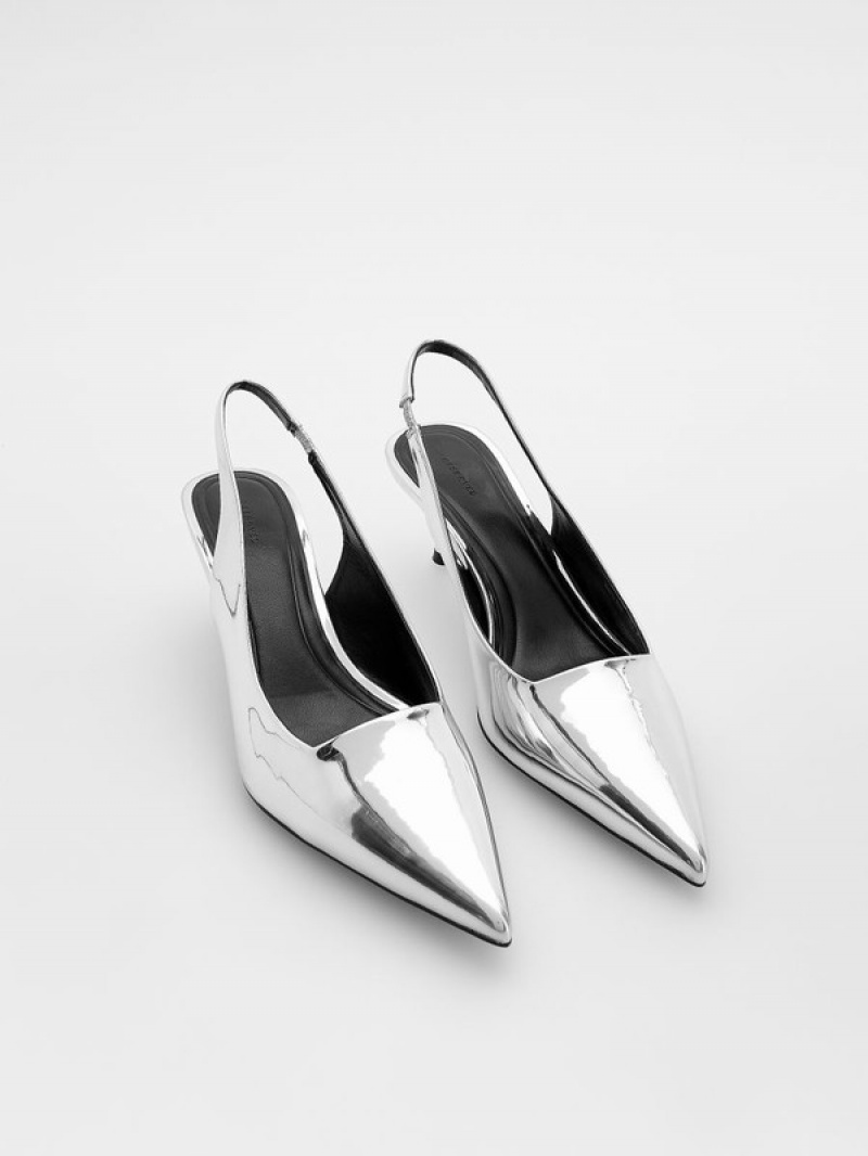 Reserved Metallised Slingback Pumps Hakken Dames Zilver | IEGMX-8614