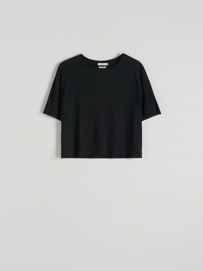 Reserved Modal Blend T-shirts Dames Zwart | XIHUN-0615