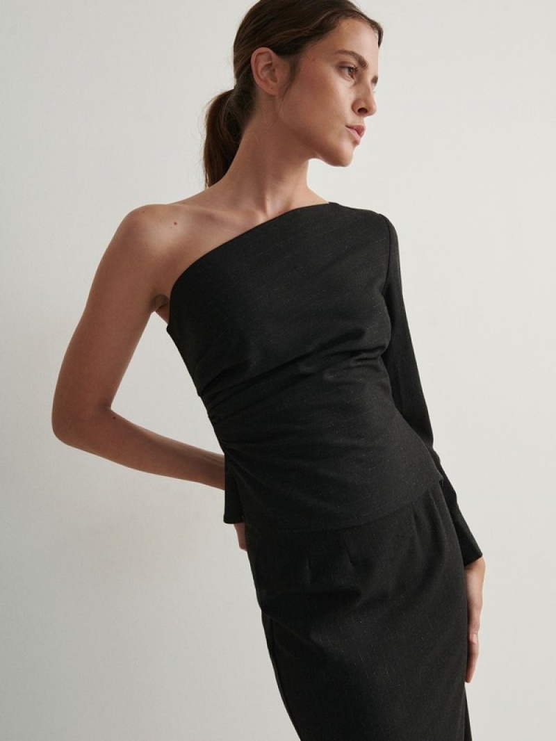 Reserved One Shoulder Overhemd Dames Donkergrijs | EIYAX-5061