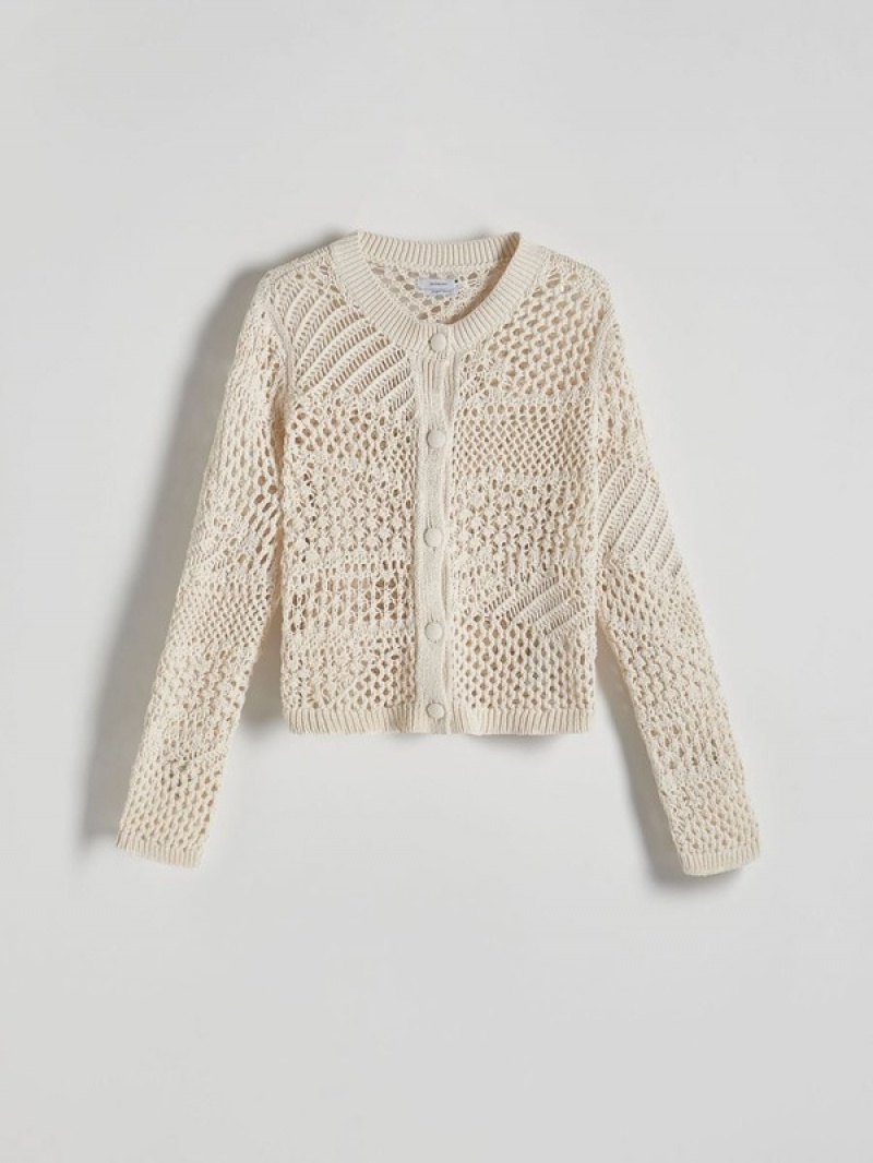 Reserved Openwork Cardigan Truien Dames Beige | QWMRT-7289