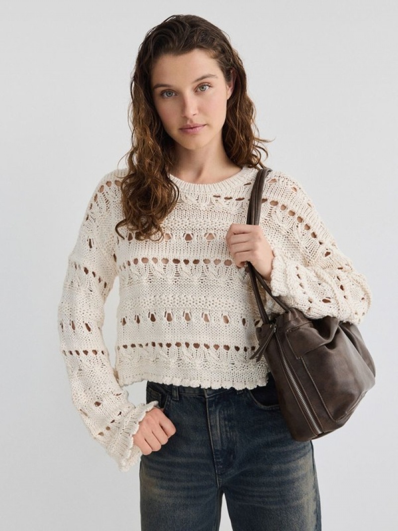 Reserved Openwork Knit Truien Dames Beige | KPAIM-0185