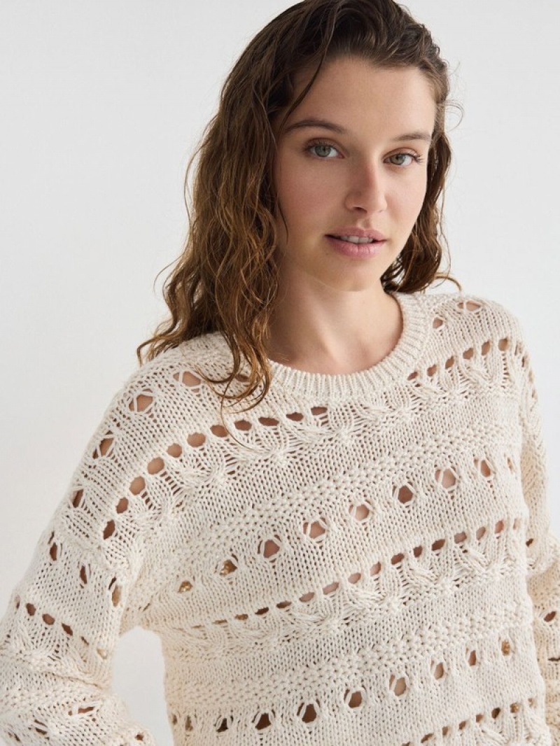 Reserved Openwork Knit Truien Dames Beige | KPAIM-0185