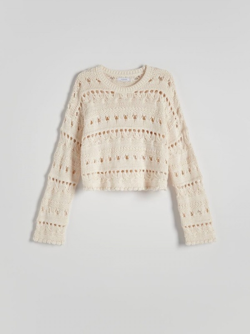 Reserved Openwork Knit Truien Dames Beige | KPAIM-0185