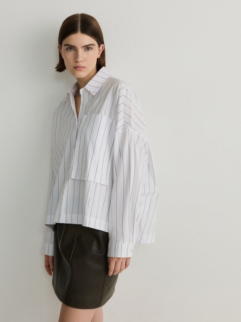 Reserved Oversized Stripe Overhemd Dames Wit | CRTFB-8903