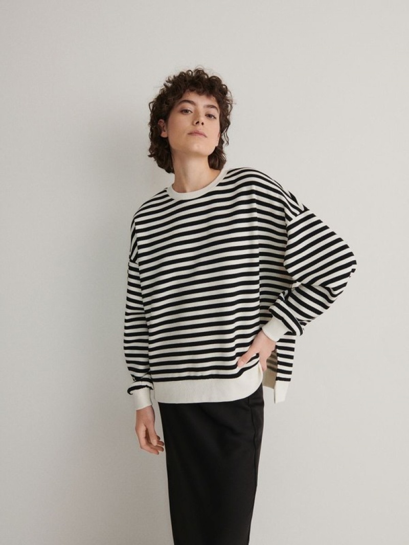 Reserved Oversized Stripe Sweatshirts Dames Zwart | WGSET-2417