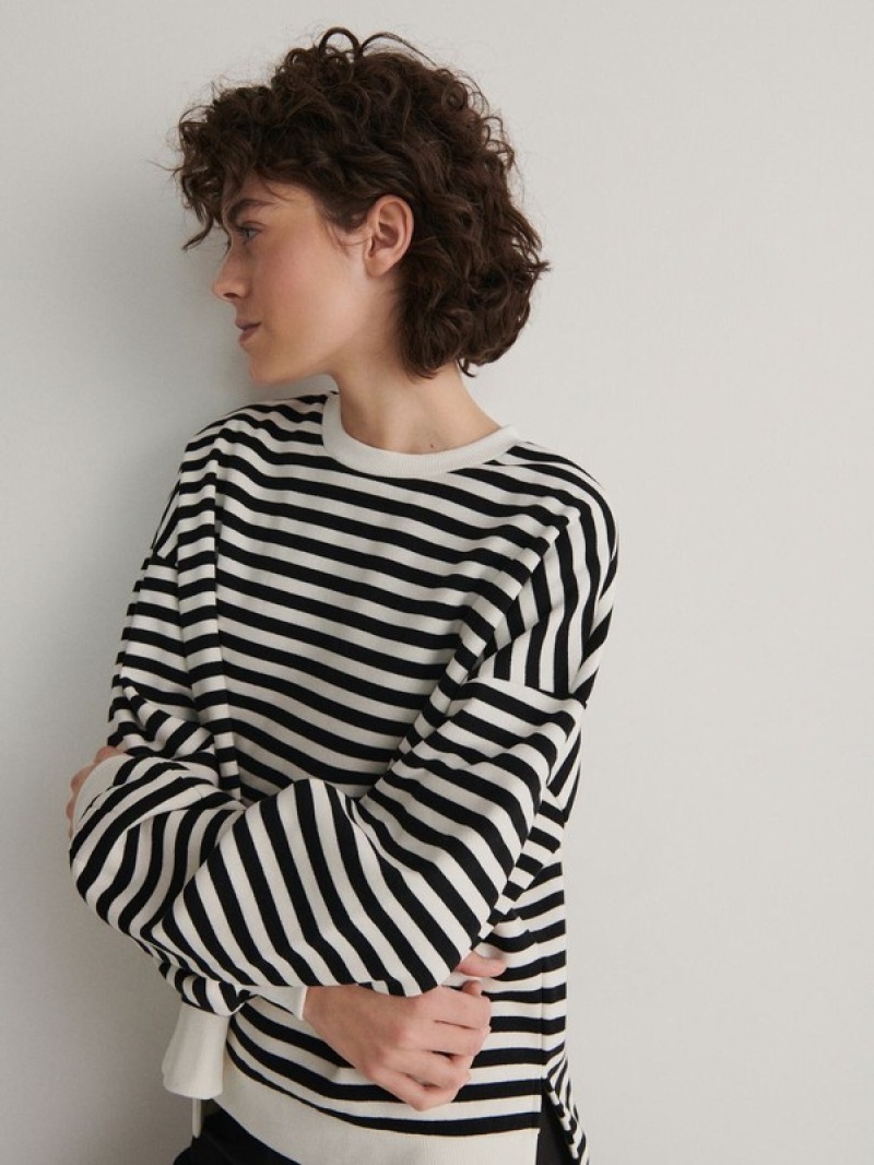 Reserved Oversized Stripe Sweatshirts Dames Zwart | WGSET-2417