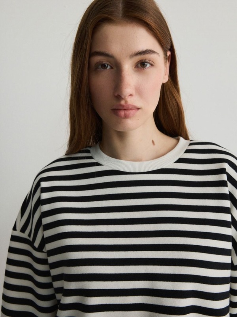 Reserved Oversized Stripe Sweatshirts Dames Zwart | IMOLA-3869