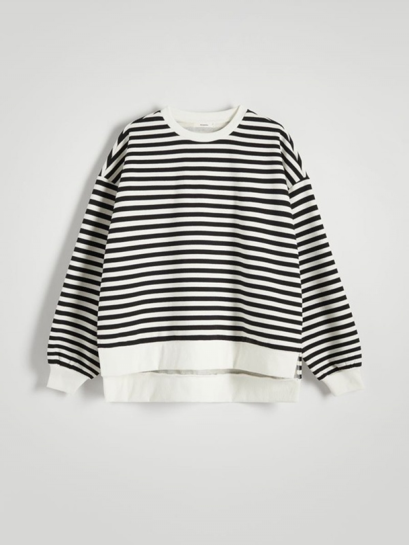 Reserved Oversized Stripe Sweatshirts Dames Zwart | IMOLA-3869