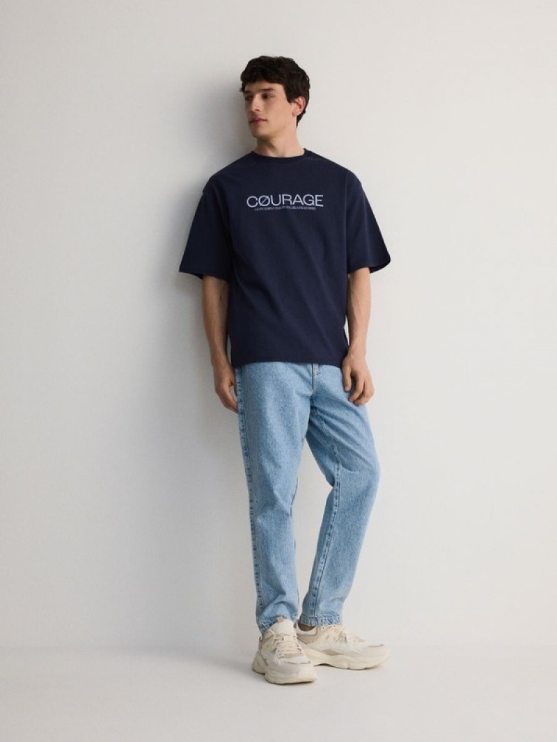 Reserved Oversized T-print T-shirts Heren Donkerblauw | ANICL-0542