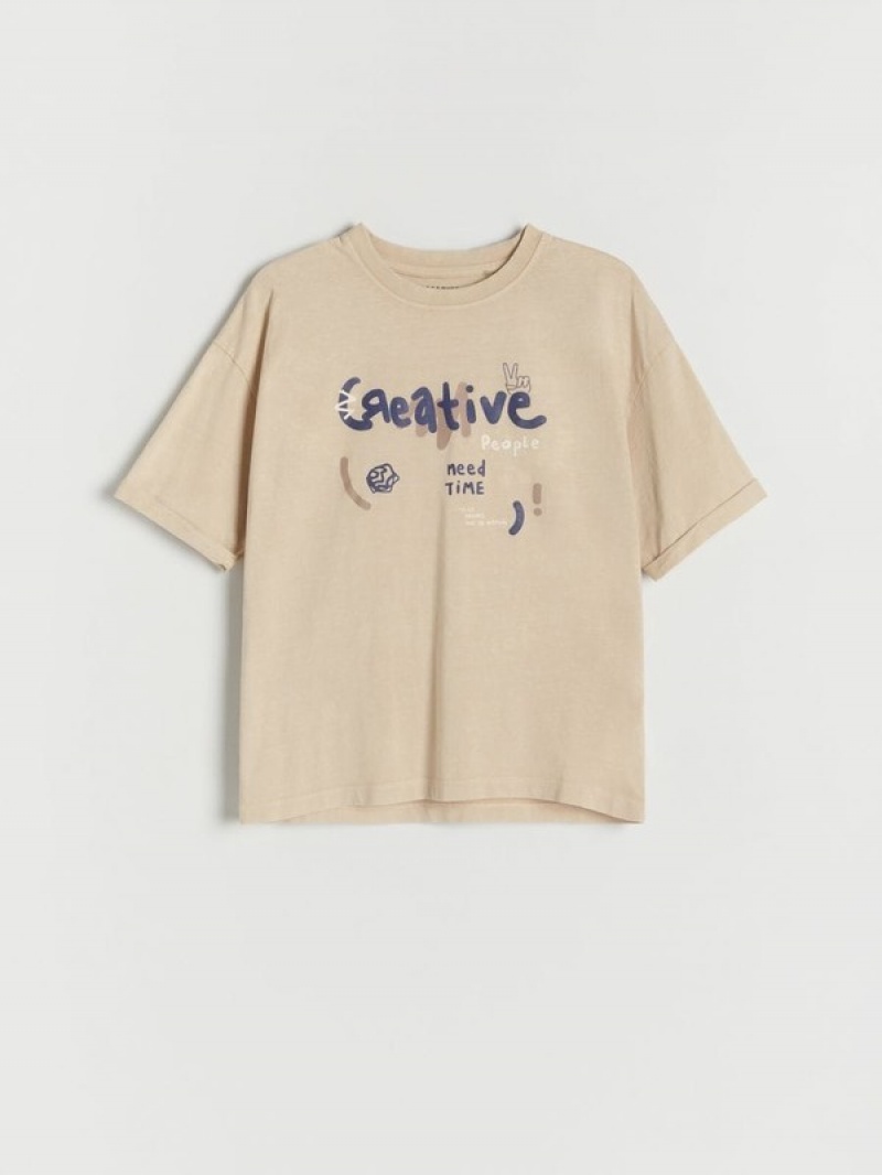 Reserved Oversized T-print T-shirts Jongens Beige | AFHDS-7604