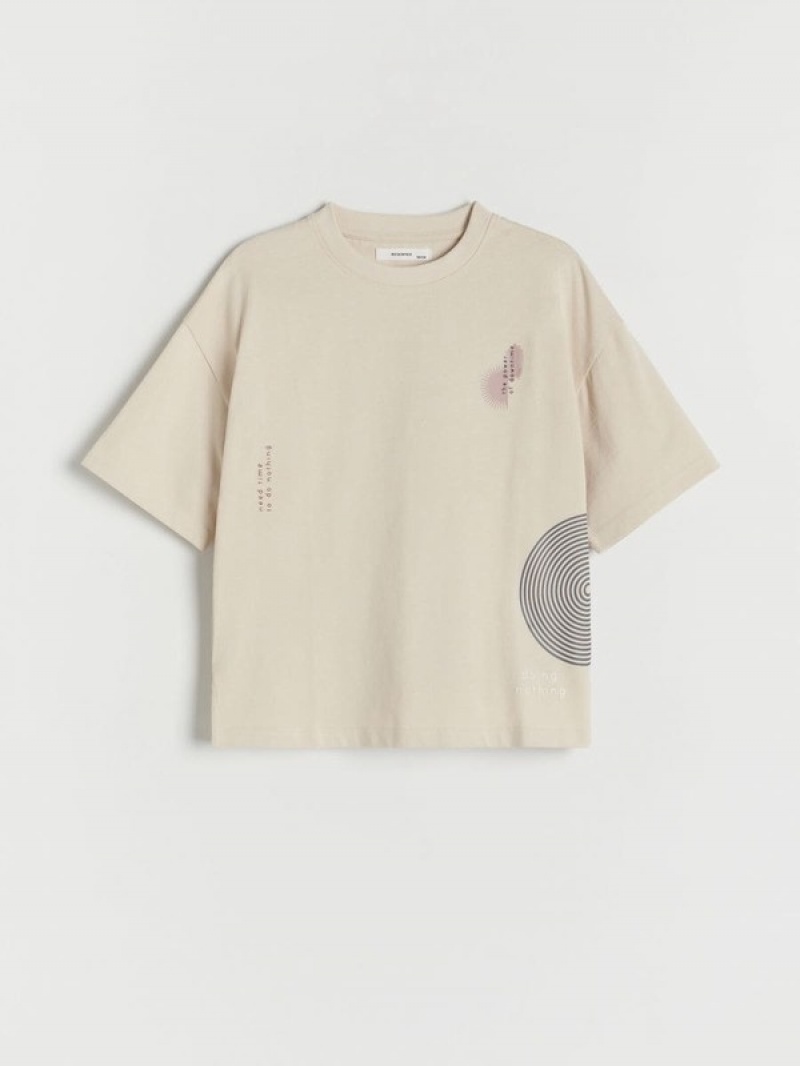 Reserved Oversized T-print T-shirts Jongens Beige | ALFWD-7451