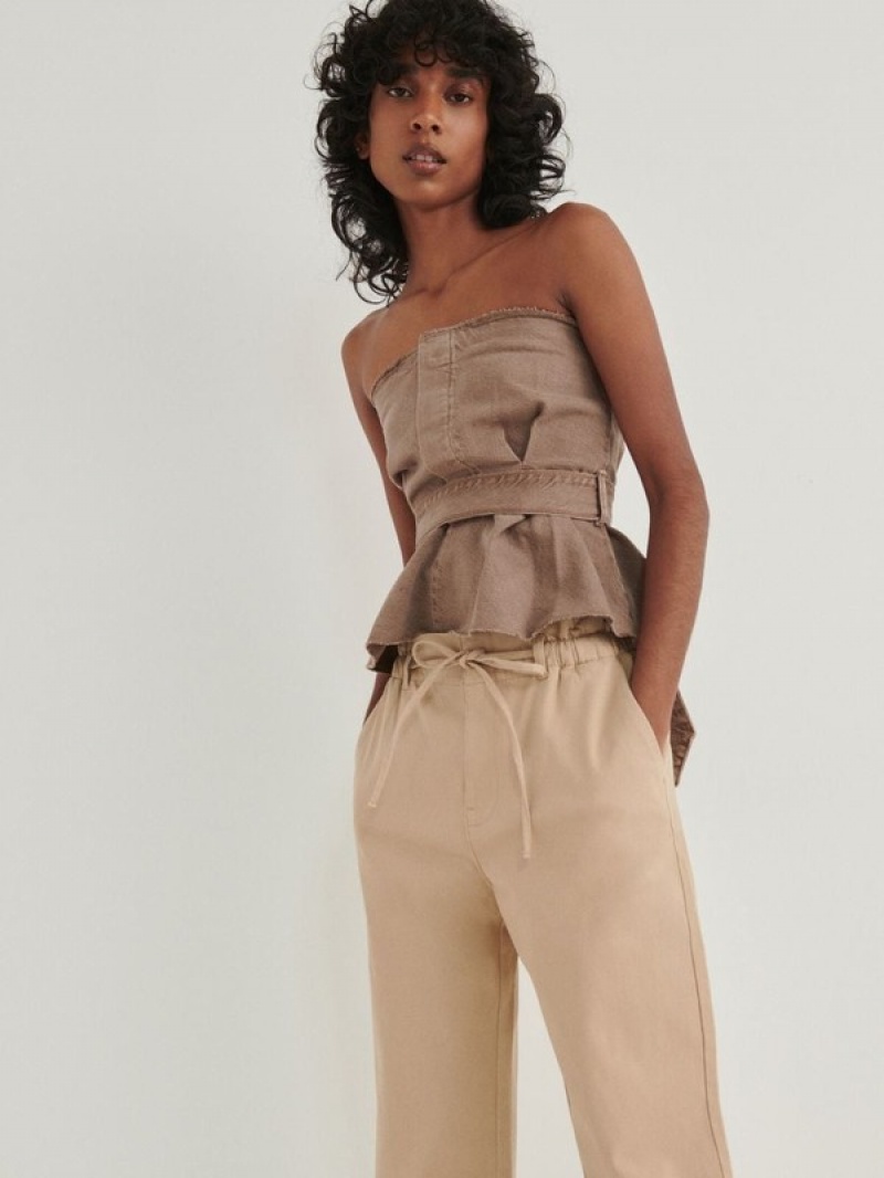 Reserved Paperbag Broek Dames Beige | WZVBP-7415