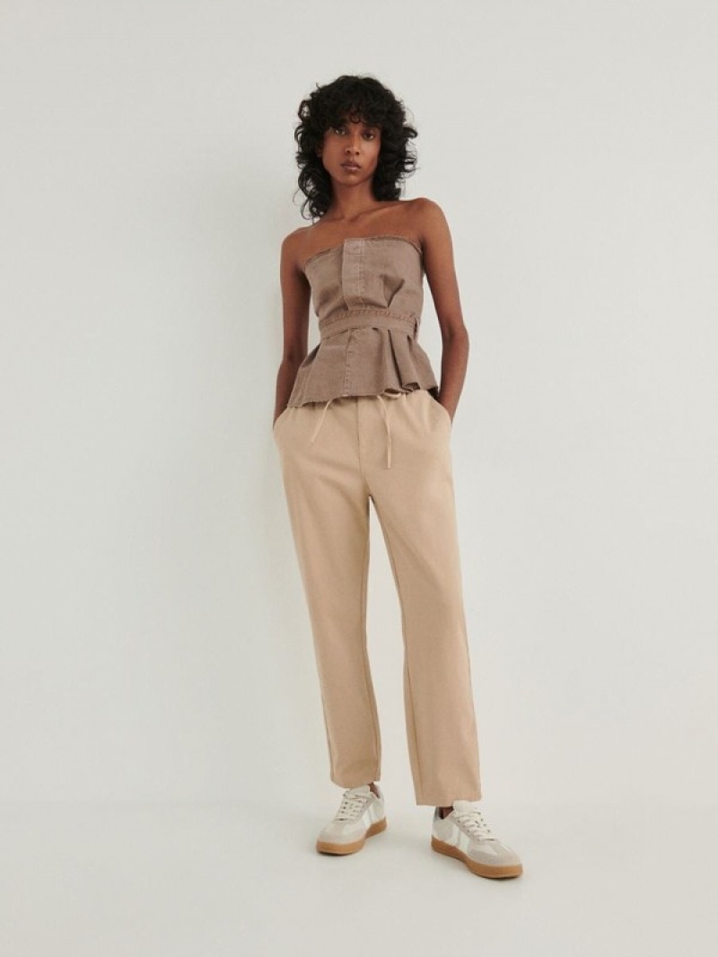 Reserved Paperbag Broek Dames Beige | WZVBP-7415