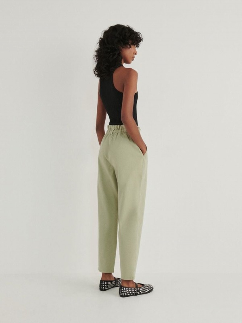 Reserved Paperbag Broek Dames Groen | VHFJX-2789