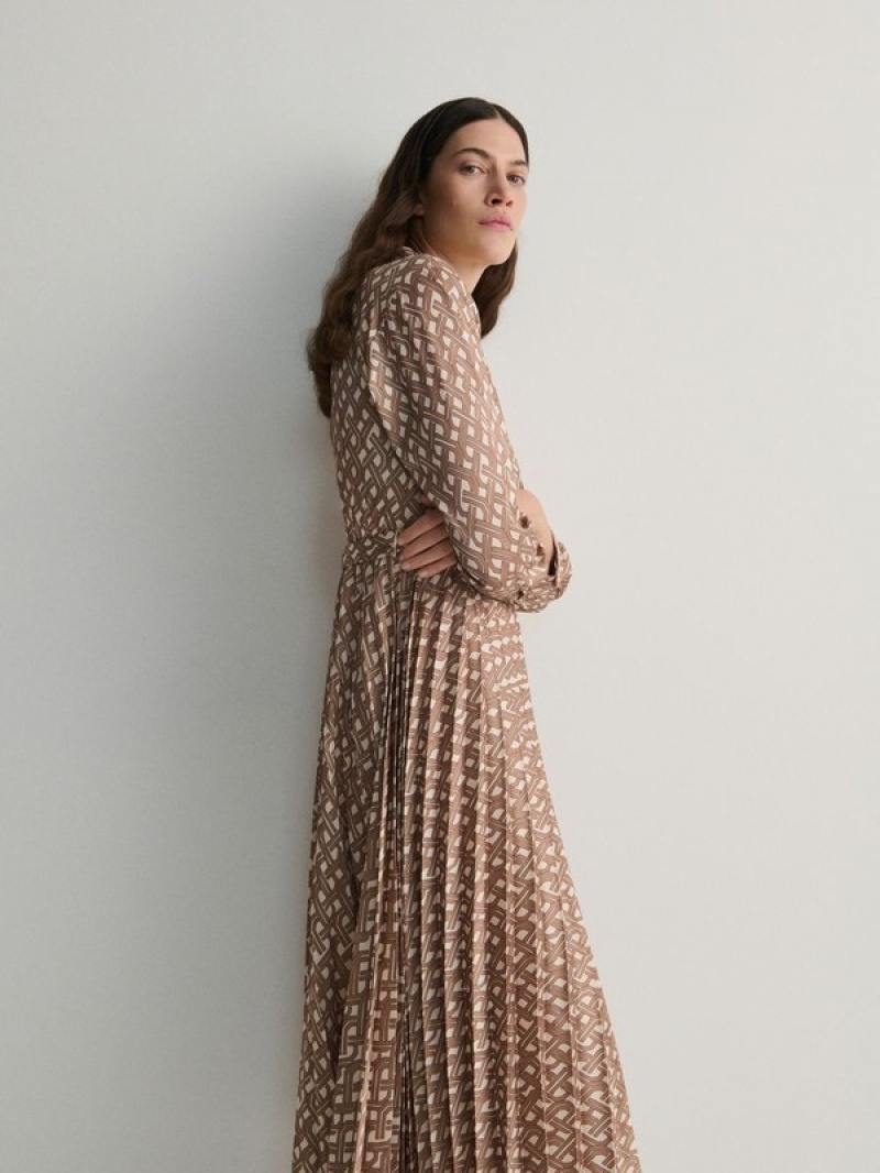 Reserved Patterned Maxi Jurk Dames Beige | KUVQN-9862