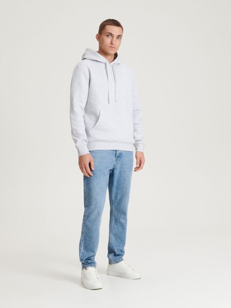 Reserved Plain Katoenen Rich Sweatshirts Heren Lichtgrijs | HSXUL-6570