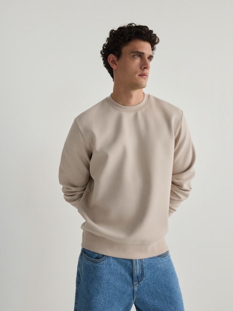 Reserved Plain Katoenen Rich Sweatshirts Heren Beige | LZSGM-9026